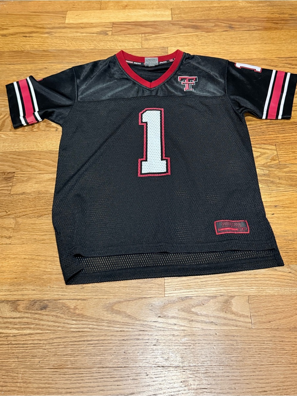 Texas Tech Youth Black & Red Jersey Tee with Number 1